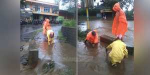 Luapan air akibat drainase buntu di Jalan Agus Salim Kota Batu.(BPBD Batu for MVoice)