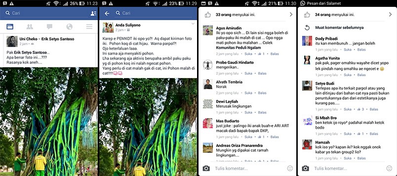 Nah, Netizen Kecam Pengecatan Pohon di Alun-alun Merdeka