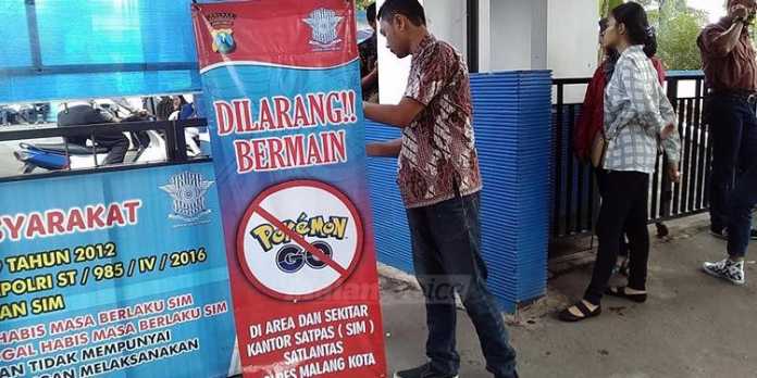 Larangan bermain Pokémon Go di Satlantas Polres Malang Kota. (deny)