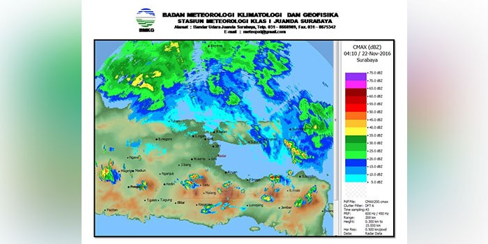 Pantauan citra radar potensi hujan di Jawa Timur