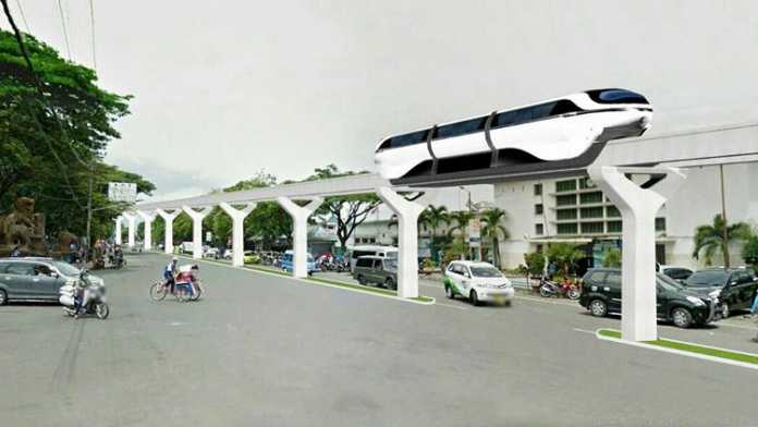 Ilustrasi monorel di depan Stasiun Kota Baru Malang. (Ist)