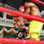 Rivo Rengkung menghajar lawan tandingnya di atas ring. (Muhammad Choirul)