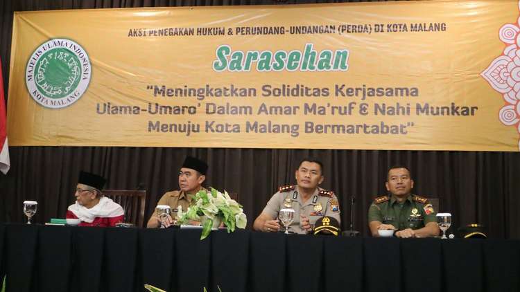 Gelaran sarasehan bertema 'Meningkatkan Soliditas Kerja Sama Ulama-Umara dalam Amar Ma'ruf & Nahi Munkar menuju Kota Malang Bermartabat'. (Istimewa)