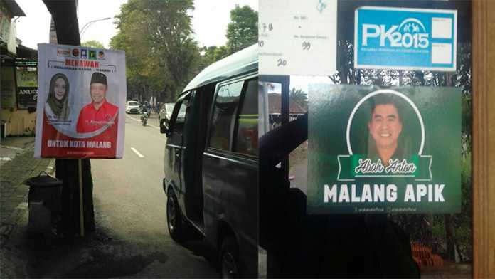 Sejumlah gambar kandidat Calon Wali Kota Malang tersebar di beberapa titik. (Istimewa)