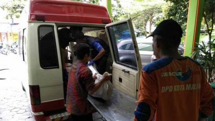 kondisi korban saat di tkp dan Di Kamar Jenazah RSSA Kota Malang. (Istimewa)