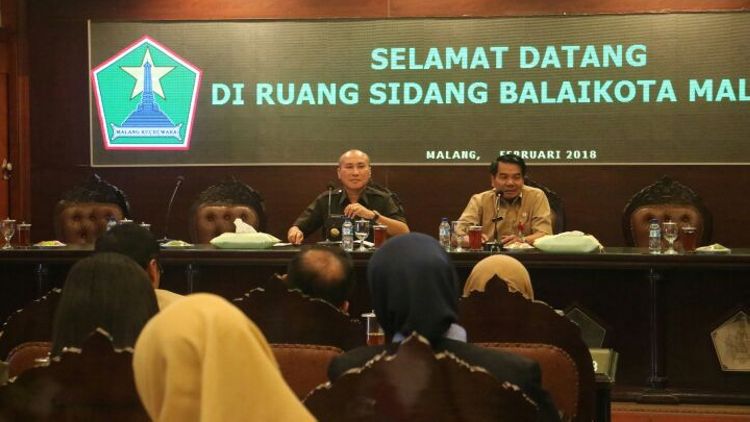 Pjs Wali Kota Malang, Wahid Wahyudi, mengumpulkan OPD di Balai Kota Malang. (Istimewa)