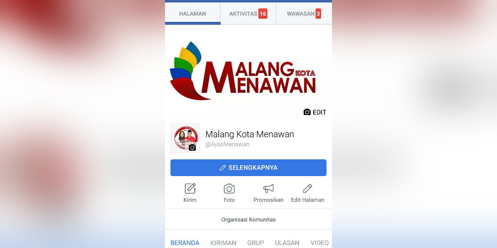 Akun media sosial milik pasangan Calon Wali Kota dan Wakil Wali Kota Malang nomor urut 1, Ya'qud Ananda Gudban - Ahmad Wanedi. (Istimewa)