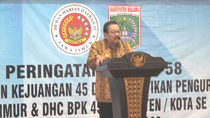 Gubernur Jatim, Soekarwo saat memberi sambutan di Pendopo Agung Kabupaten Malang. (Toski)
