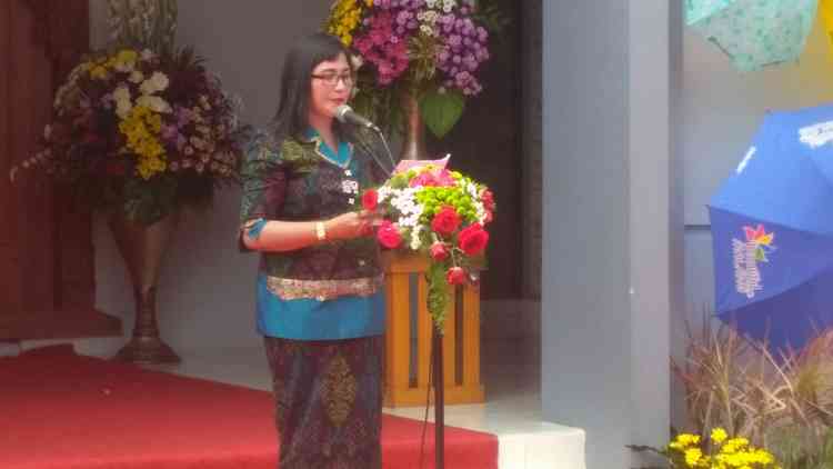 Kepala Dinas Budaya dan Pariwisata Kota Malang, Ida Ayu Made Wahyuni saat memberi sambutan. (Lisdya Shelly)