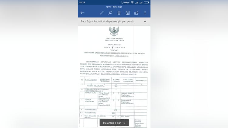 Resmi Dibuka, Formasi CPNS Kota Malang Didominasi Guru SD