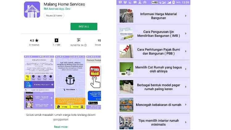 Tampilan Aplikasi Malang Home Service. (Anja a)