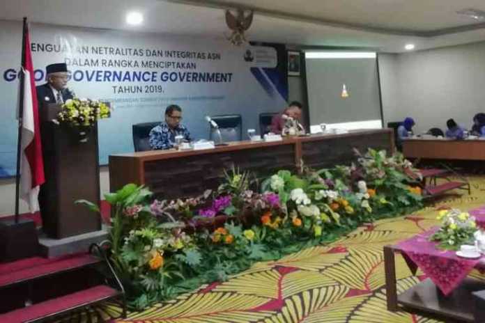 Bupati Malang HM Sanusi, saat membuka acara sosialisasi Integritas ASN ciptakan Good Governance Government Tahun 2019. (Toski D).