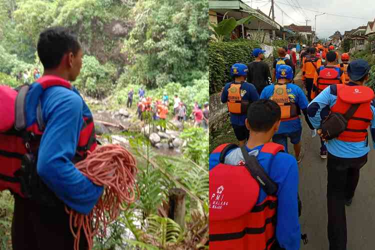 Petugas saat melakukan akan melakukan evakuasi korban Bagus Puji. (Istimewa/PB PMI Kabupaten Malang)
