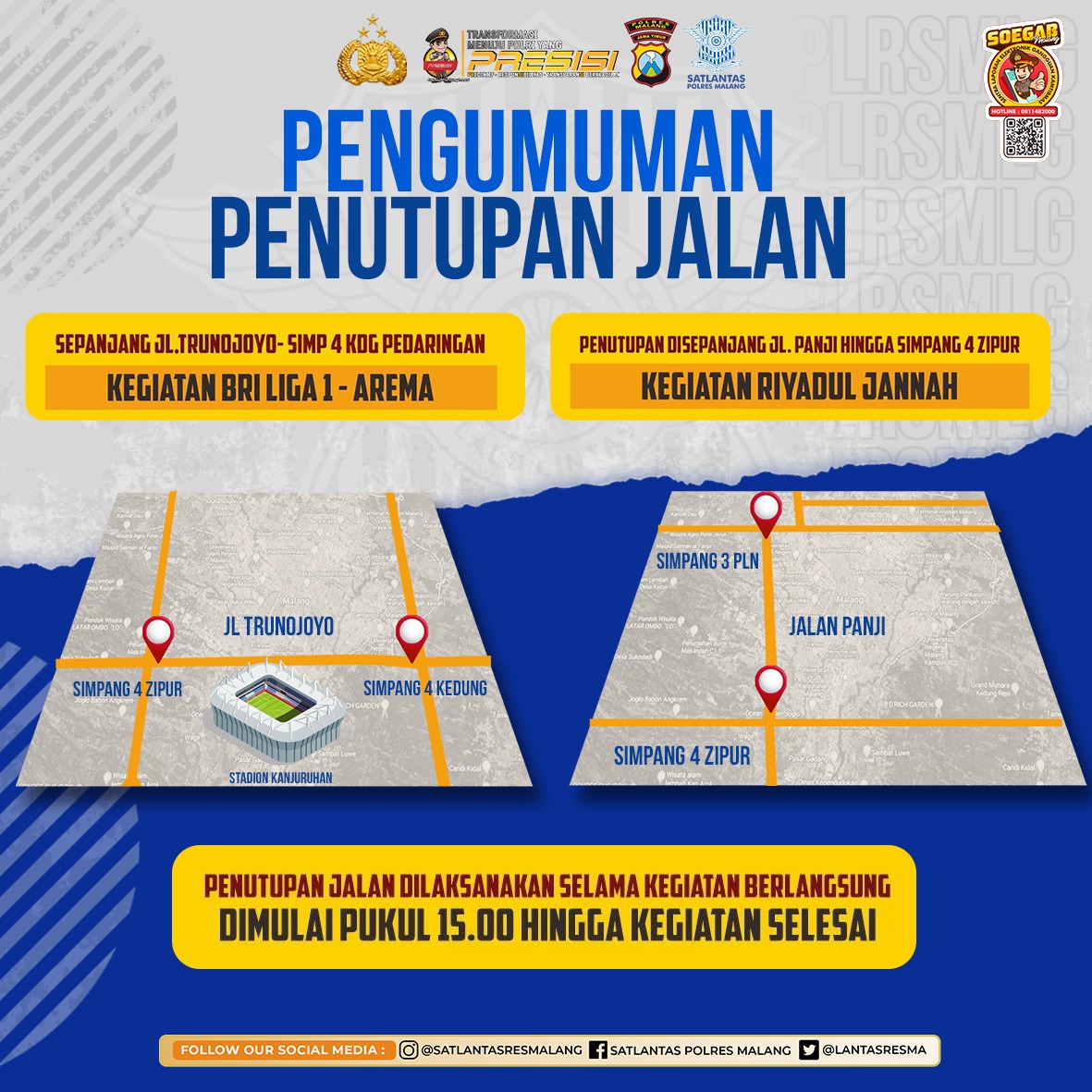 Jelang Agenda Arema FC vs PSIS dan Riyadlul Jannah, Jalur Ini Dialihkan